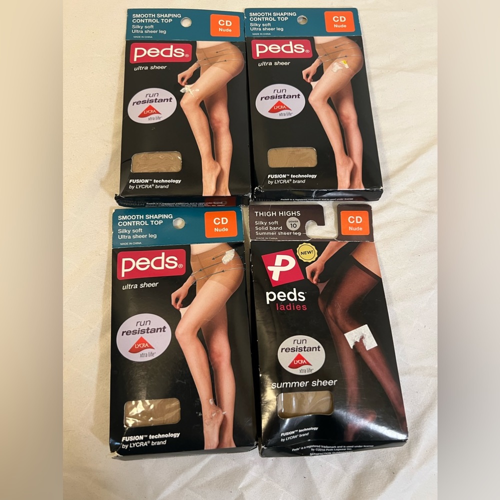 Lot of 4 NEW Peds CD Nude 3 Regular Control Top Silky Run Resistant 1 Thigh High
